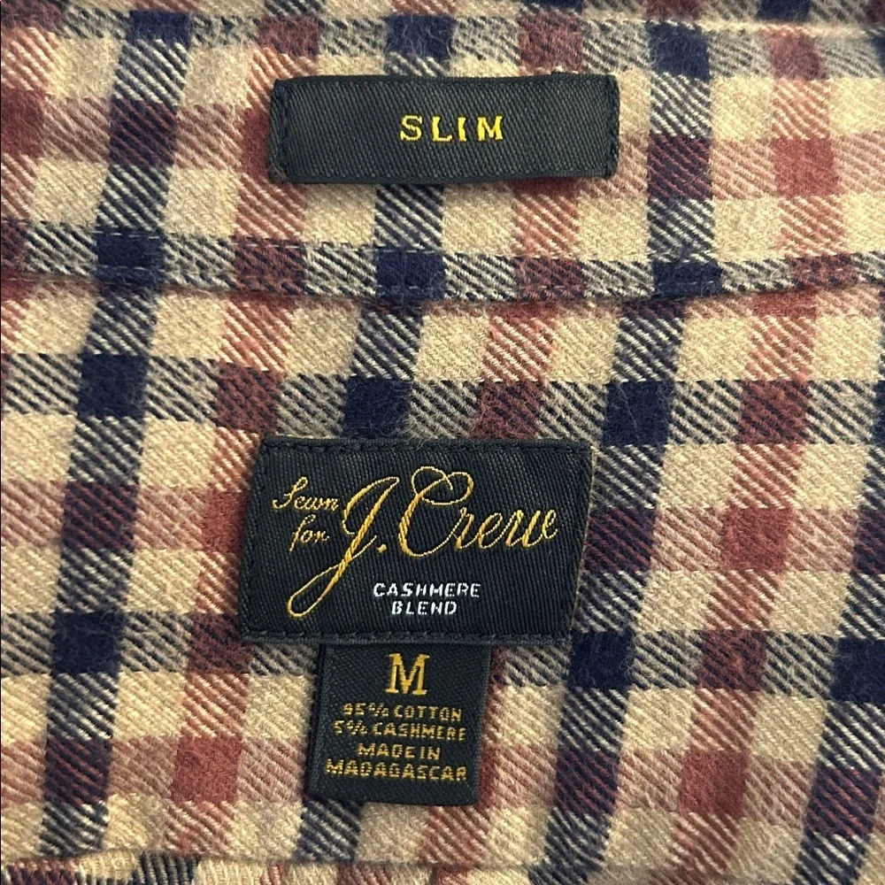J. Crew Men's Cashmere Blend Slim Brown Black Checked Button Down Shirt Size Med